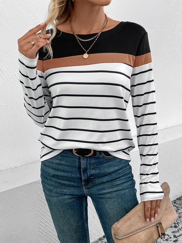 New Women's Striped Casual Long Sleeve Sweater - Outerwear